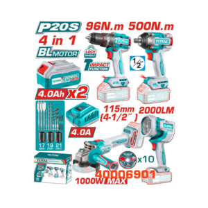 Combo Total 40006901 4 PCS Taladro + Pistola Impacto + Linterna