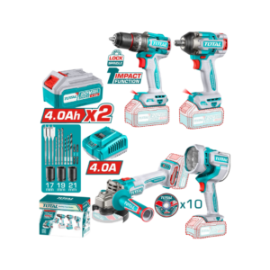 Combo Total de 20V 4 PCS Taladro + Pistola Impacto + Esmeriladora + Linterna