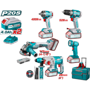 Combo 20V 5PC Taladro + Rotomartillo + Esmeriladora + Pistola + Linterna